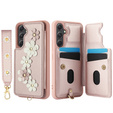 Pouzdro pro Samsung Galaxy A55 5G, Leather Flower Card Slot, růžové