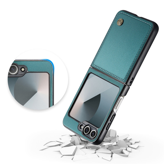 Pouzdro pro Samsung Galaxy Z Flip7 FE / Z Flip6, CASEME Litchi Leather, zelené