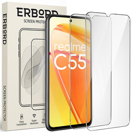 2x tvrzené sklo pro Realme C55, ERBORD 9H Hard Glass na displeji