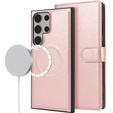 Klopové pouzdro pro Samsung Galaxy S23 Ultra, peněženka, pro MagSafe, růžové rose gold