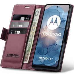 Pouzdro pro Motorola Moto G24 Power, ERBORD Glossy Litchi, flipová peněženka, červené