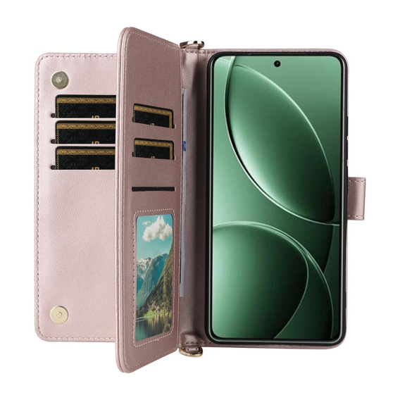 Flipové pouzdro pro Xiaomi Poco F7 Pro / F7 Ultra, Crossbody Leather Wallet, růžové