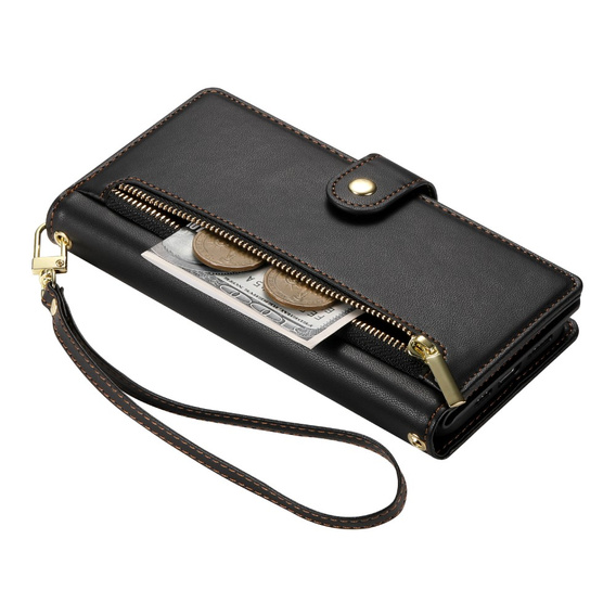 Klopové pouzdro pro iPhone 16 Plus, Wallet Zipper Pocket, černé
