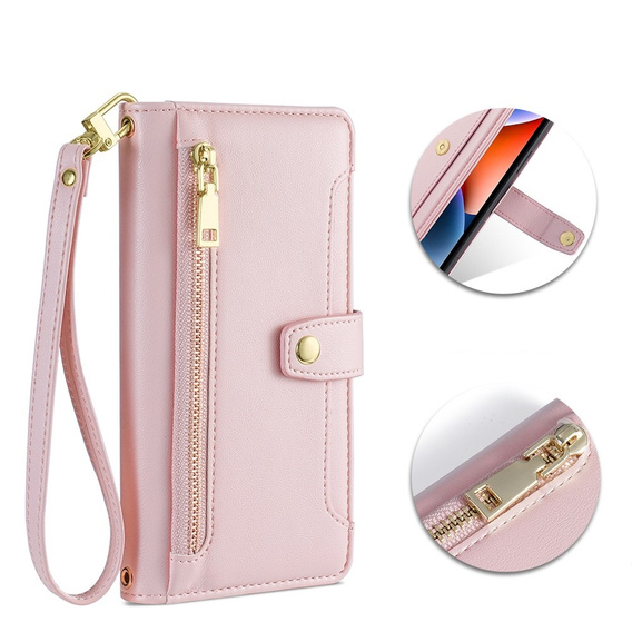 Klopové pouzdro pro iPhone 14, Wallet Zipper Pocket, růžové