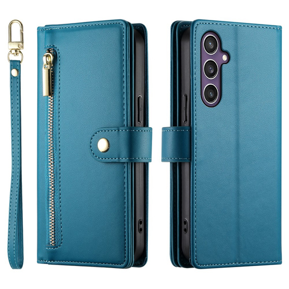 Klopové pouzdro pro Samsung Galaxy S25, Wallet Zipper Pocket, modré