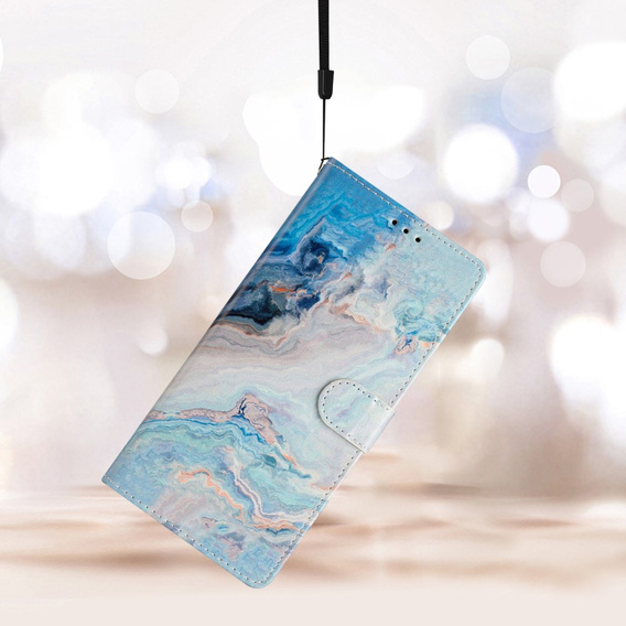 Klopové pouzdro pro Samsung Galaxy A25 5G, Wallet Marble, modré + 9H sklo 