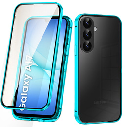 Pouzdro pro Samsung Galaxy A17 5G, magnetické dvojité sklo, průhledné s modrými boky