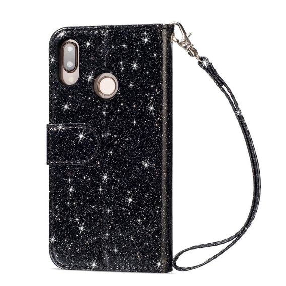 Klopové pouzdro pro Huawei P20 Lite, Glitter Zipper Wallet, černé