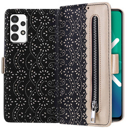 Flipové pouzdro pro Samsung Galaxy A33 5G, Wallet Pocket Zipper Lace, černé