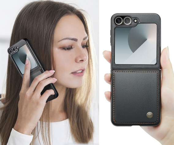Pouzdro pro Samsung Galaxy Z Flip7 FE / Z Flip6, CASEME Litchi Leather, černé