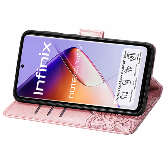 Klopové pouzdro pro Infinix Note 40 Pro Plus, Butterfly, růžové rose gold