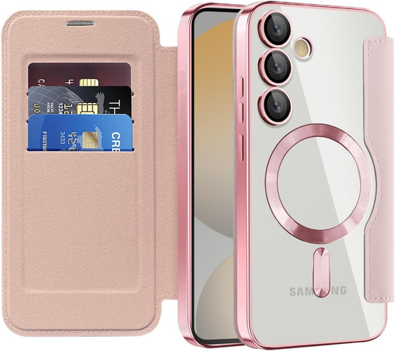 Klopové pouzdro pro Samsung Galaxy S25 FE, RFID Wallet MagSafe CamShield, růžové