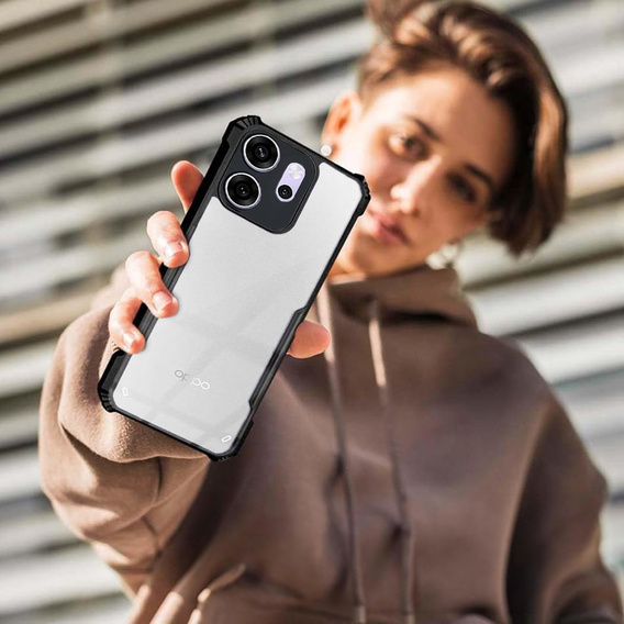 Pouzdro pro Oppo Reno 14F, vyztužené, průhledné s černými boky