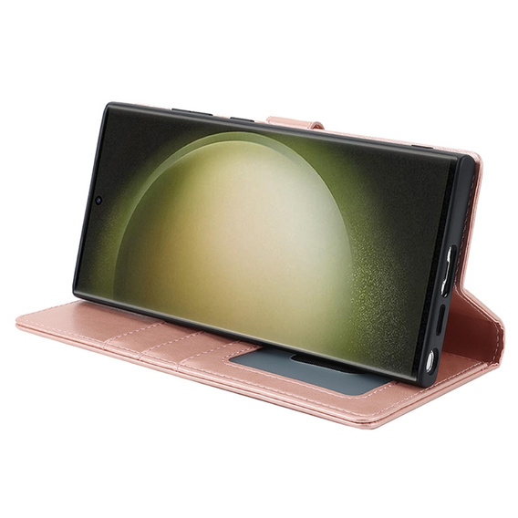 Klopové pouzdro pro Samsung Galaxy S23 Ultra, peněženka, pro MagSafe, růžové rose gold