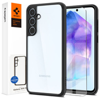 Pouzdro Spigen pro Samsung Galaxy A55 5G, Ultra Hybrid, černé + 9H tvrzené sklo