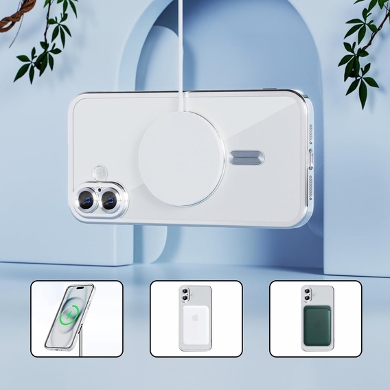 Pouzdro pro iPhone 16 Plus, Electro MagSafe, stříbrné + sklo na displej