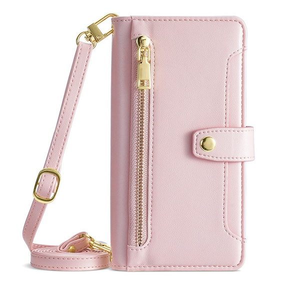 Klopové pouzdro pro iPhone 14, Wallet Zipper Pocket, růžové