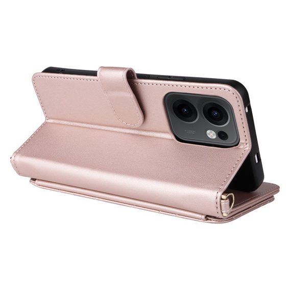 Flipové pouzdro pro Oppo Reno 13F 5G, Crossbody Leather Wallet, růžové