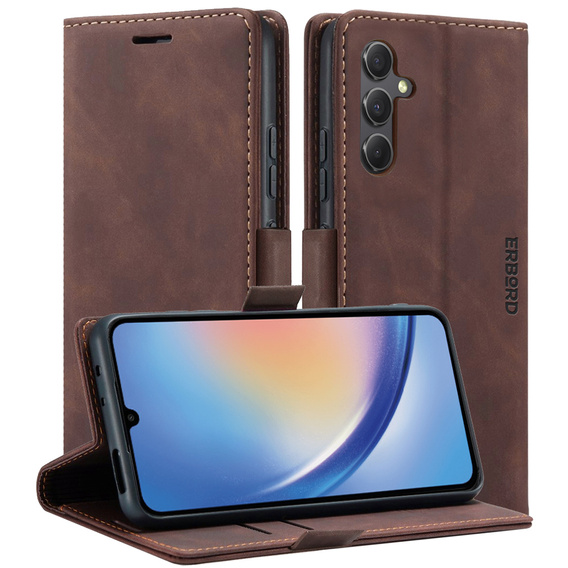 Pouzdro pro Samsung Galaxy A35 5G, ERBORD Vintage peněženka s klopou, káva