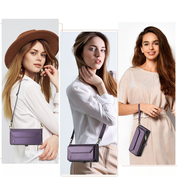 Pouzdro CASEME pro Samsung Galaxy A56 5G, RFID Leather Wallet, s popruhem přes rameno, fialové