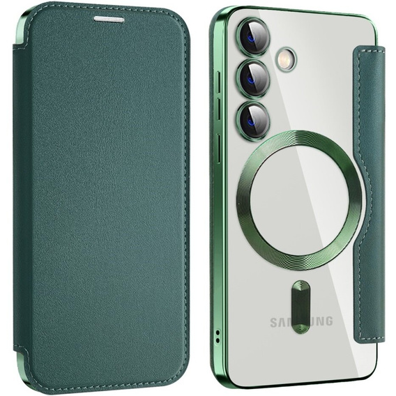 Klopové pouzdro pro Samsung Galaxy S24, RFID Wallet MagSafe CamShield, zelené