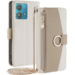 Flipové pouzdro Wallet Zipper Pocket pro Motorola Edge 40 Neo 5G, Wallet Zipper Pocket, se zrcátkem, bílé