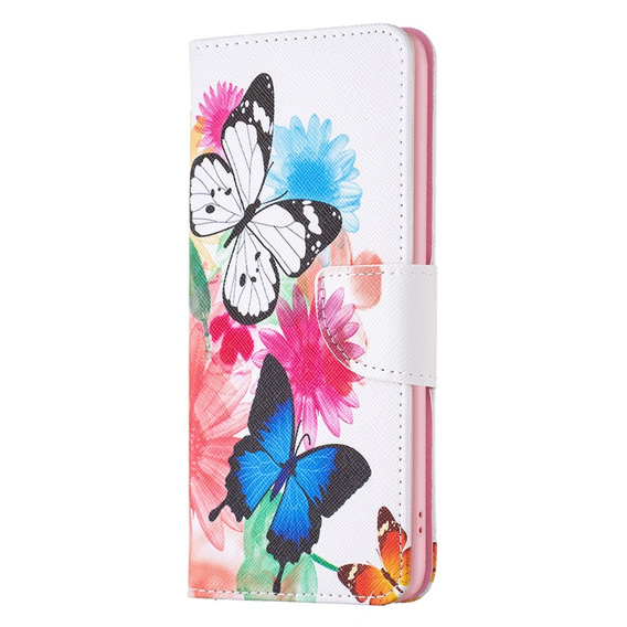 Klopové pouzdro pro Motorola Moto G53 5G / G23 / G13, Wallet, butterfly, bílé