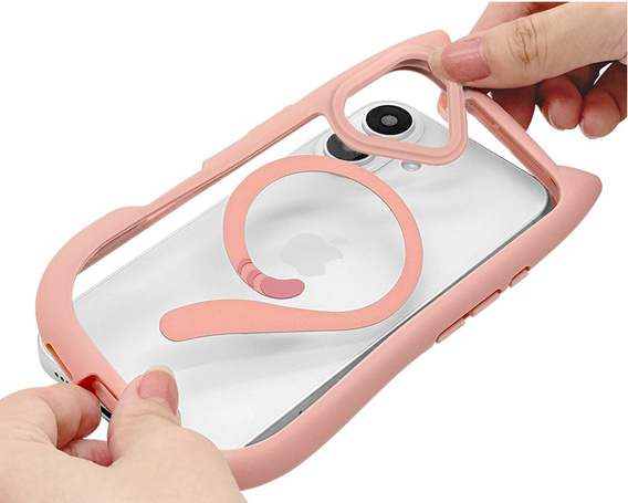Pouzdro pro iPhone 16, pro MagSafe, Cute Cat, růžové + sklo na displej