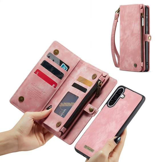 CASEME pouzdro pro Samsung Galaxy A56 5G, Retro Leather Wallet, s páskem, růžové