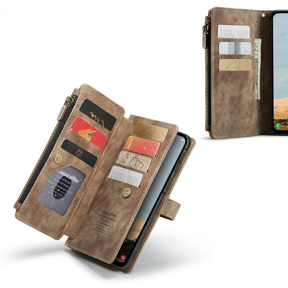 Pouzdro CASEME pro Samsung Galaxy A56 5G, Leather Wallet Cash and Card Slots, s poutkem, hnědé
