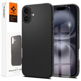 Pouzdro Spigen pro iPhone 16, Liquid Air, černé + 9H tvrzené sklo