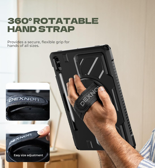 Pouzdro Dexnor 360° s řemínkem a držákem stylusu pro Samsung Galaxy Tab S9 FE+