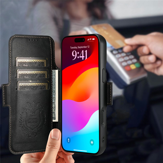 Flipové pouzdro 2 v 1 pro iPhone 17 Pro Max, SUTENI, pro MagSafe, černé