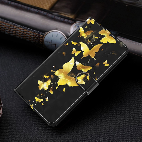Klopové pouzdro pro Oppo A17, Wallet, Butterflies zlaté