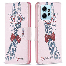 Klopové pouzdro pro Xiaomi Redmi Note 12 4G, Wallet, giraffe, růžové