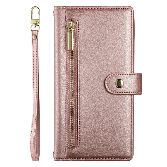 Klopové pouzdro pro Oppo Reno 13F 5G, Wallet Zipper Pocket, růžové