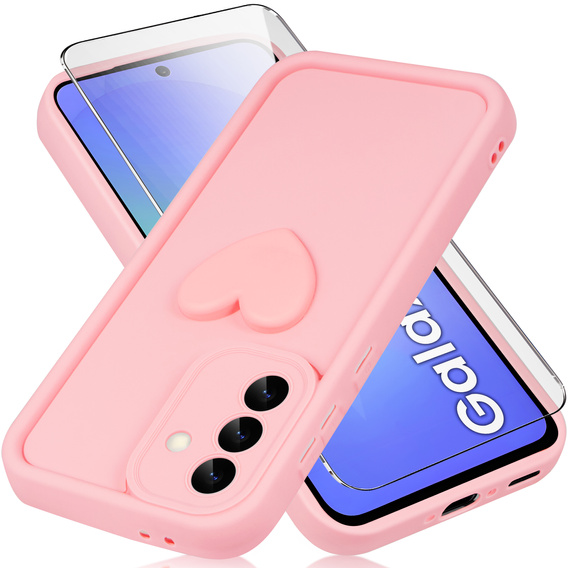 Pouzdro pro Samsung Galaxy A36, Silicone Heart, růžové + 9H tvrzené sklo