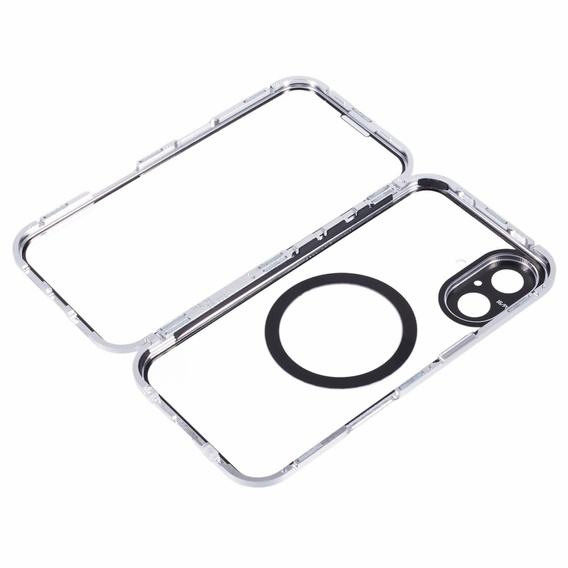 Magnetické pouzdro Dual Glass MagSafe pro iPhone 16, stříbrné