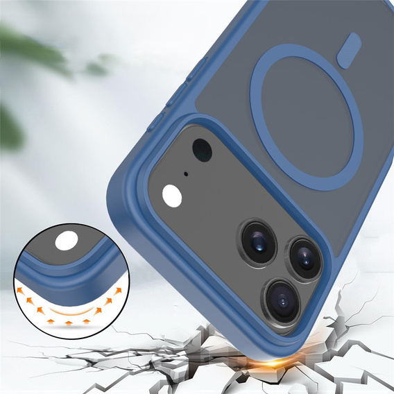 Matné pouzdro pro iPhone 17 Pro Max, pro MagSafe, průsvitně modré