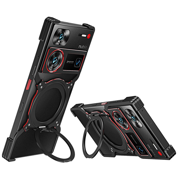 Pouzdro pro ZTE nubia Z60 Ultra, Kickstand Bumper, s krytem objektivu, pro MagSafe, černá / červená