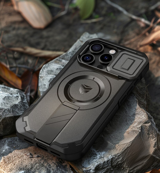 Pancéřové pouzdro pro iPhone 16 Pro Max, Dexnor CamProtect MagSafe, černé (dva rámečky)