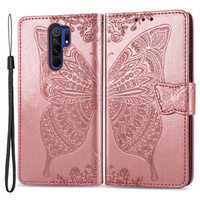 Klopové pouzdro pro Xiaomi Redmi 9, Butterfly, růžové rose gold