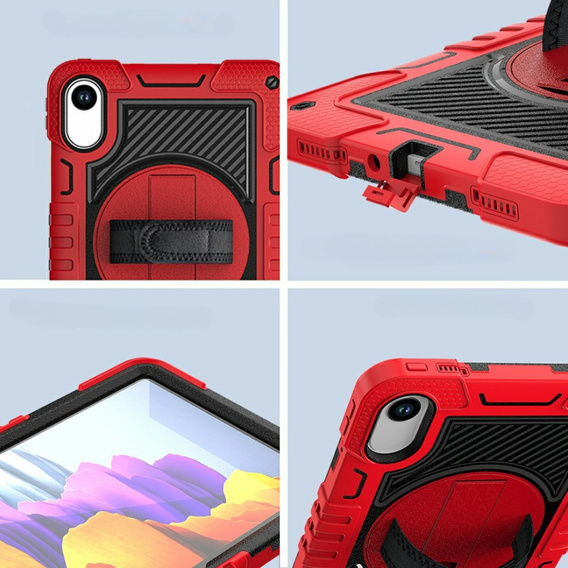 Pevné pouzdro pro Xiaomi Redmi Pad 2, se stojánkem a ramenním popruhem – červeno-černé