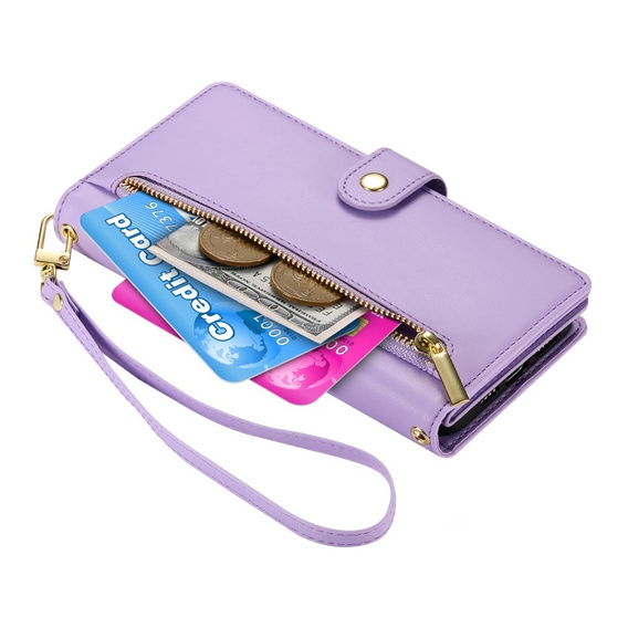 Klopové pouzdro pro Samsung Galaxy A36 5G, Wallet Zipper Pocket, fialové