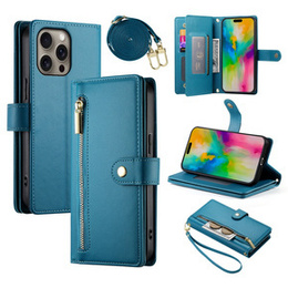 Klopové pouzdro pro iPhone 16 Pro, Wallet Zipper Pocket, modré