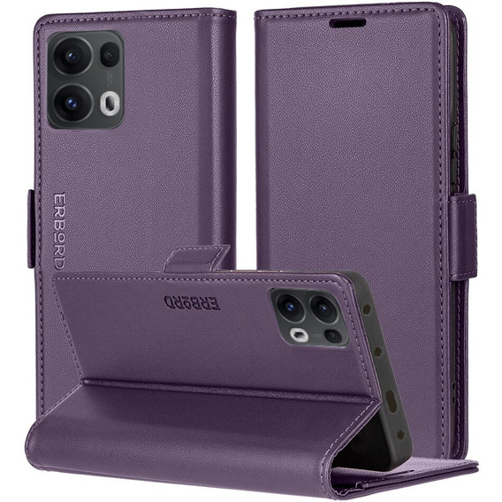Pouzdro pro Oppo Reno 13 Pro, ERBORD Glossy Litchi, flipová peněženka, fialové