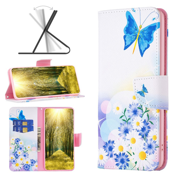 Klopové pouzdro pro Oppo A38 4G / Oppo A18 4G, Wallet, Butterfly & Flowers bílé