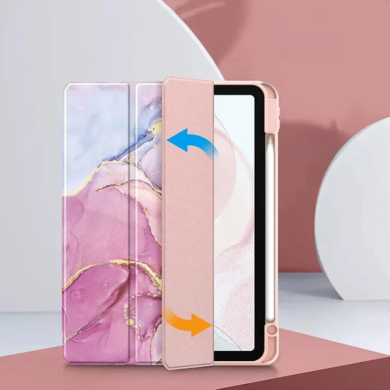 Pouzdro pro iPad 10.9" 2022 (10 gen.), Smartcase Hybrid, se slotem na stylus, Marble růžové