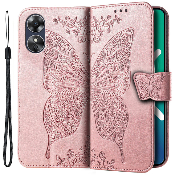 Klopové pouzdro pro Oppo A17, Butterfly, růžové