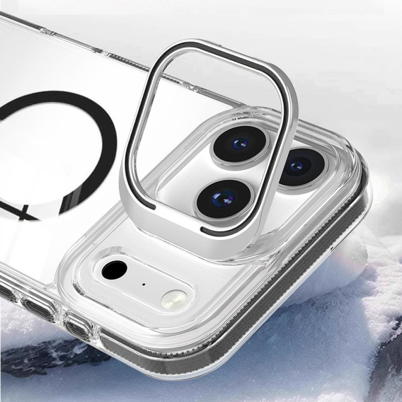 Pouzdro pro iPhone 17 Pro Max, pro MagSafe, se stojánkem, průhledné s černými vložkami